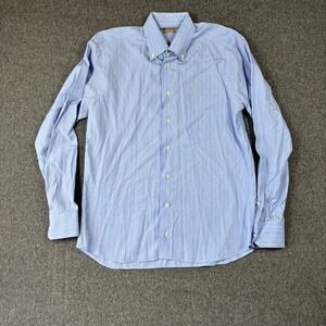 Gitman Gold Mens 15.5 35 Blue White Striped Button Down Shirt Made in USA Cotton